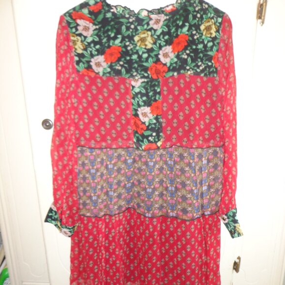 NWOT Sundance Tiered Floral Dress SP Lined Sheer Long Sleeves Multi - Picture 2 of 12